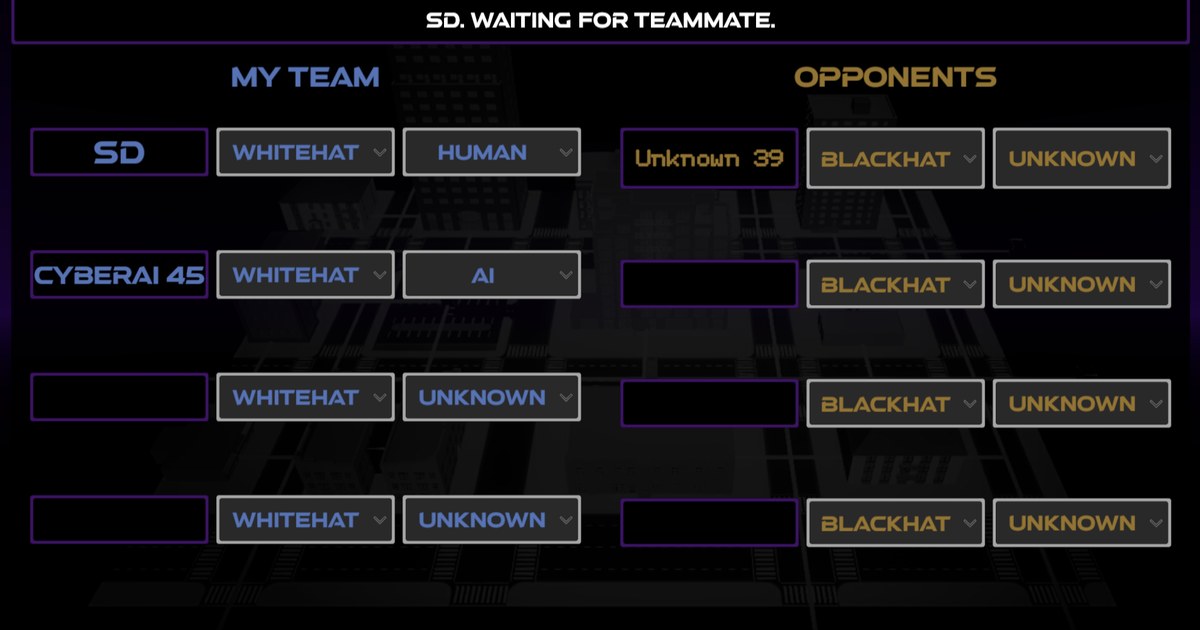 TAISER cybersecurity training game lobby