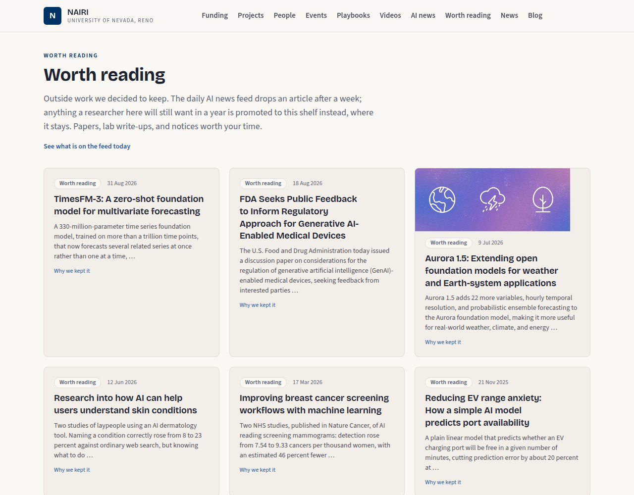 The Worth reading shelf: cards with publisher pictures, each linking to the source
