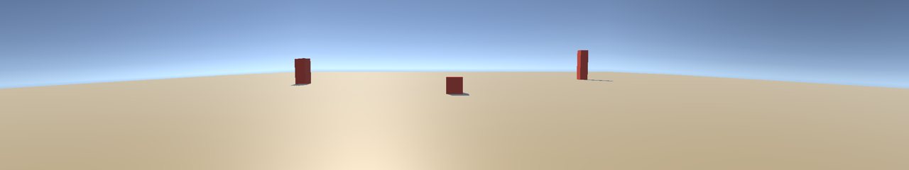 The first headless render of the three-monitor rig: three camera views side by side over a placeholder ground plane