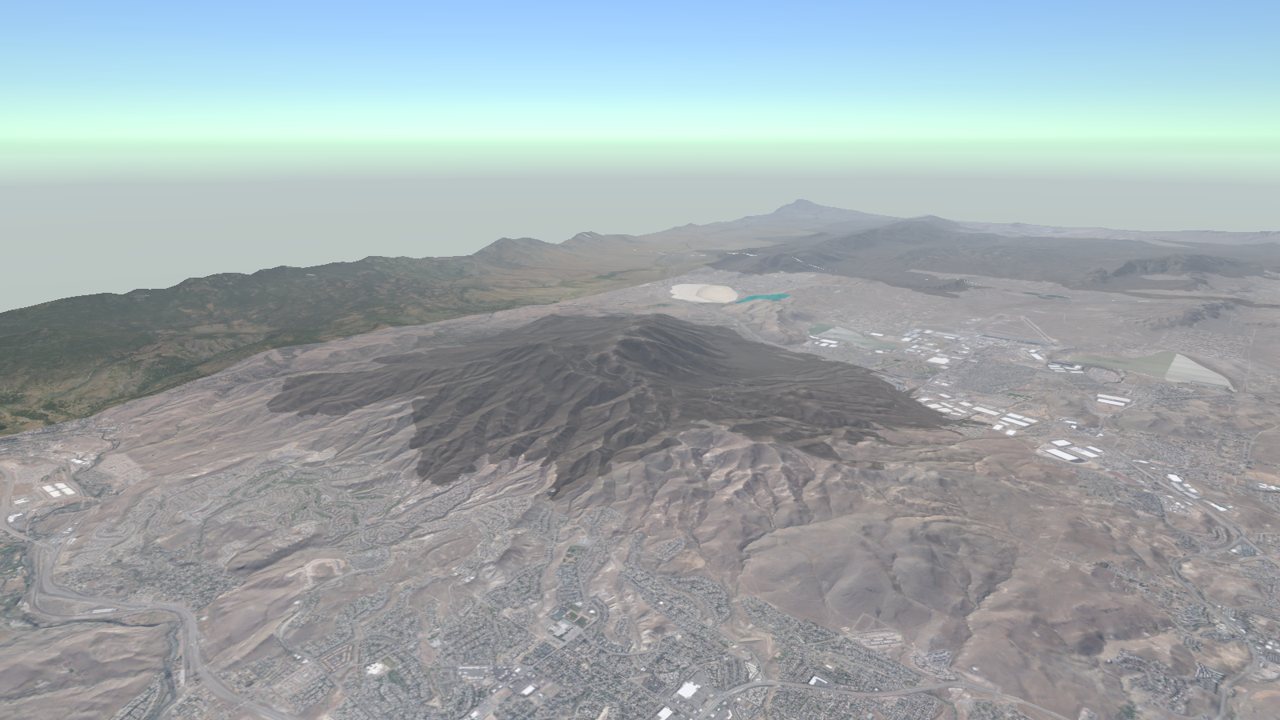 The Hawk Fire burn scar on Peavine Peak, seen from the air