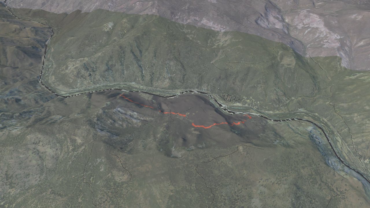 The simulated Floriston Fire spreading out of the Truckee River canyon